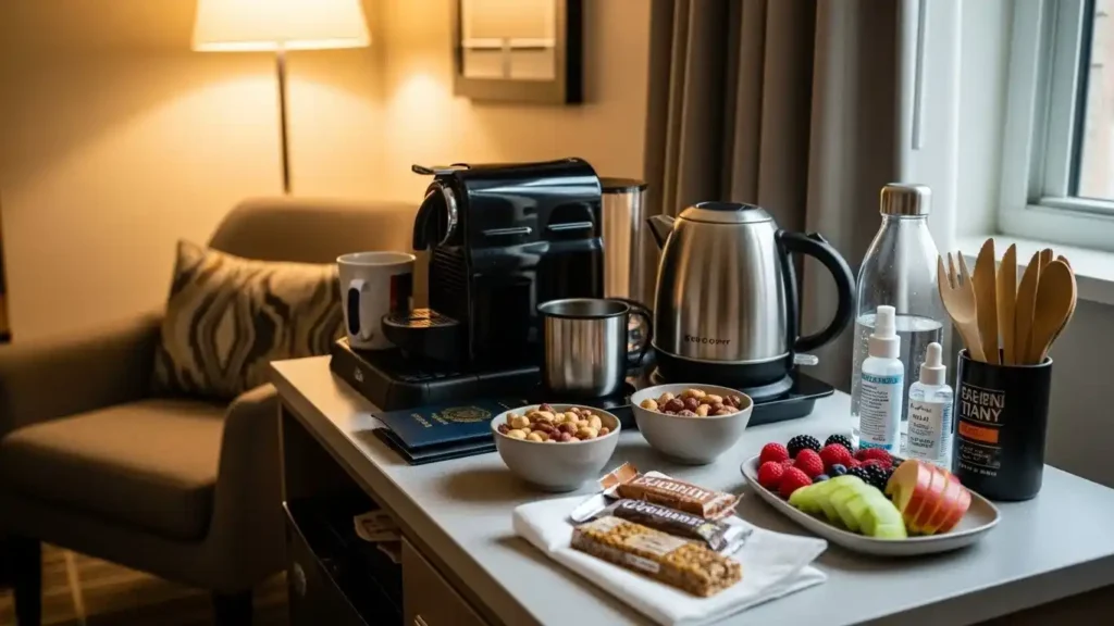 Hotel room living tips for convenience, meals, and daily routines